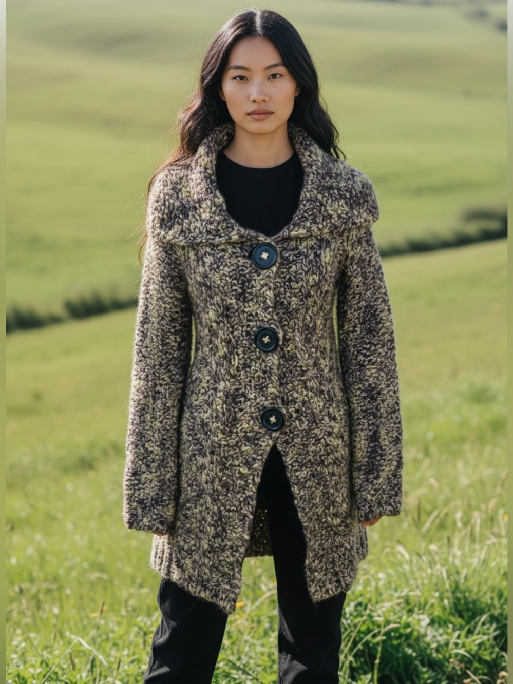 Free People Vintage Belted Chunky Wool Blend Cardigan Sweater (F)